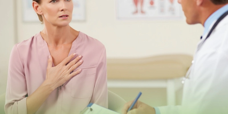 Женщина с ипохондрией на консультации у врача в клинике